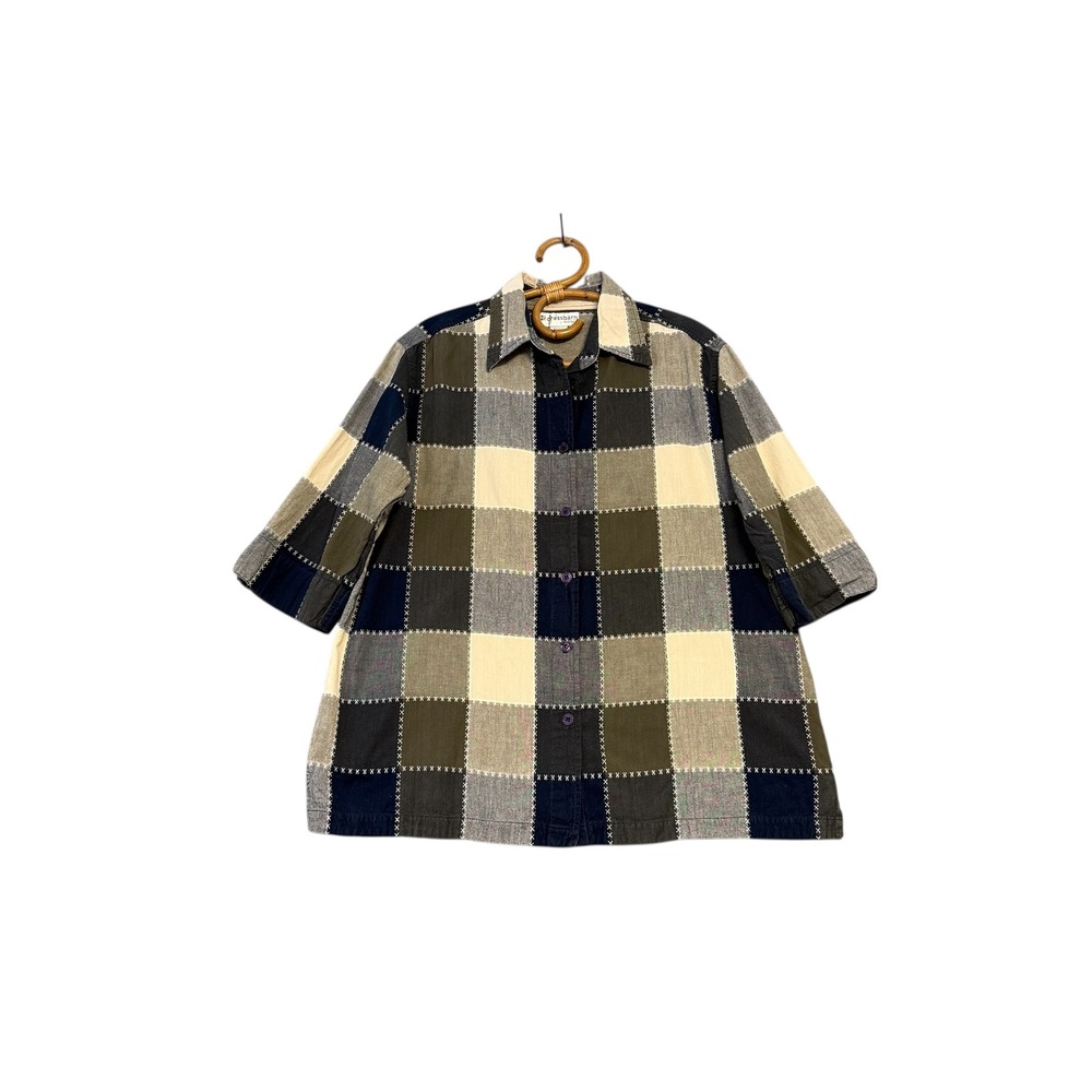 Vintage | Dressbarn‎ | Patchwork Quilted Short Sleeve Button Front Shirt Size 2X